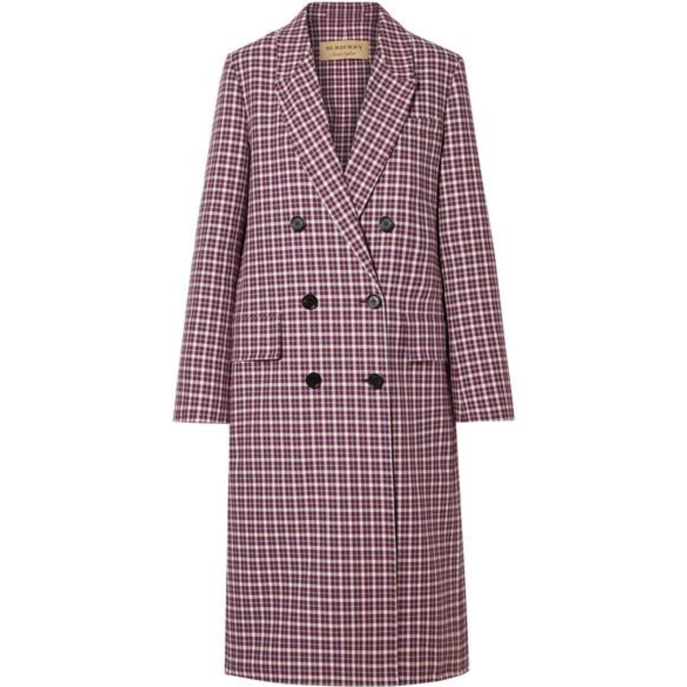 Burberry Checked Cotton-blend Coat In Burgundy NWT - Picture 13 of 15